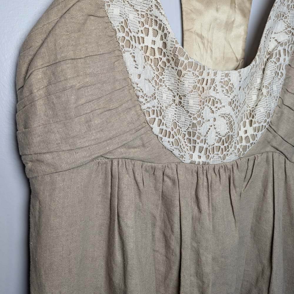 Molly New York Women's Size 6 Linen Beige Lace Detail Midi Dress - Picture 4 of 6